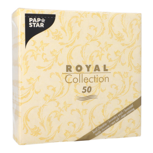 50 Servietten "ROYAL Collection" 1/4-Falz 40 cm x 40 cm gelb "Damascato"