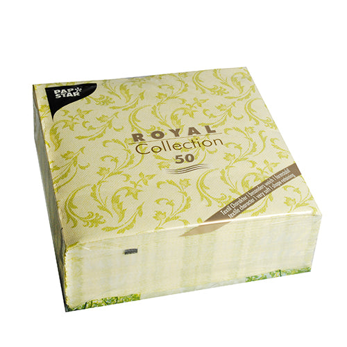 50 Servietten "ROYAL Collection" 1/4-Falz 40 cm x 40 cm limonengrün "Damascato"