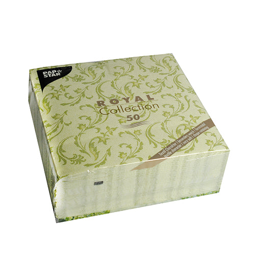 50 Servietten "ROYAL Collection" 1/4-Falz 40 cm x 40 cm olivgrün "Damascato"
