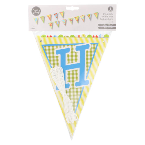 Wimpelkette, Papier 4 m "Happy Birthday" lackiert
