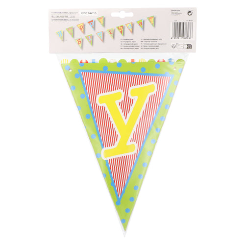 Wimpelkette, Papier 4 m "Happy Birthday" lackiert