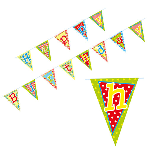 Wimpelkette, Papier 4 m "Happy Birthday" lackiert