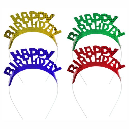 4 Haarreifen farbig sortiert "Happy Birthday" "Metallic"