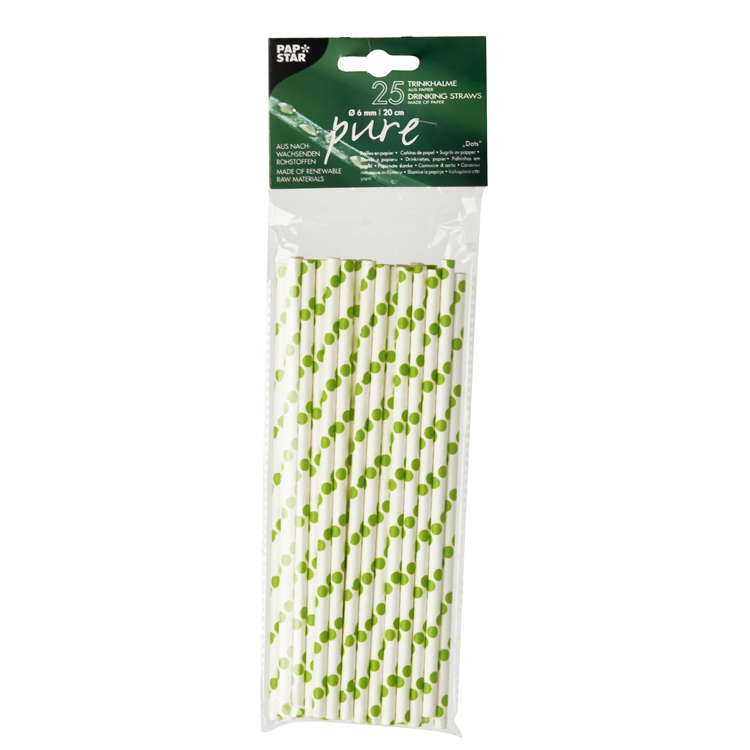 25 Trinkhalme, Papier Ø 6 mm · 20 cm farbig sortiert "Dots"