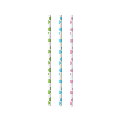 25 Trinkhalme, Papier Ø 6 mm · 20 cm farbig sortiert "Dots"