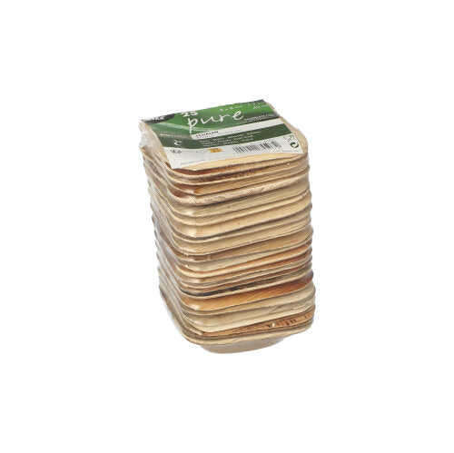 25 Schalen, Palmblatt "pure" eckig 40 ml 8 cm x 8 cm x 2 cm