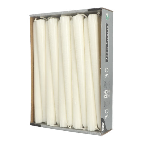 30 Leuchterkerzen Ø 2,2 cm · 24 cm weiss aus 100 % Stearin