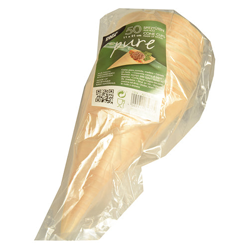 50 Fingerfood - Spitztüten, Holz "pure" Ø 11 cm · 21 cm