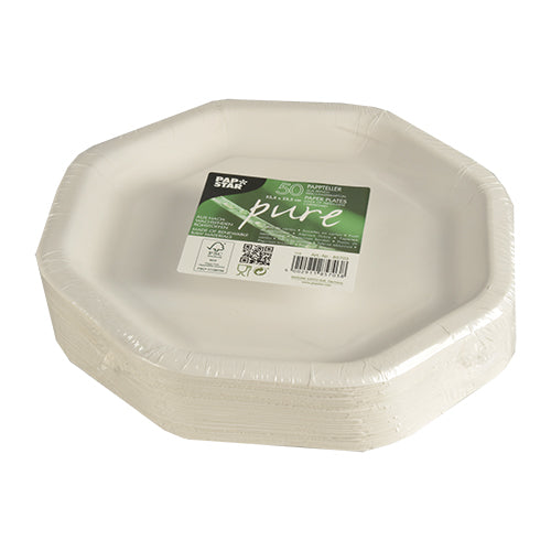 50 Teller, Pappe "pure" 8-eckig 23,5 cm x 23,5 cm weiss