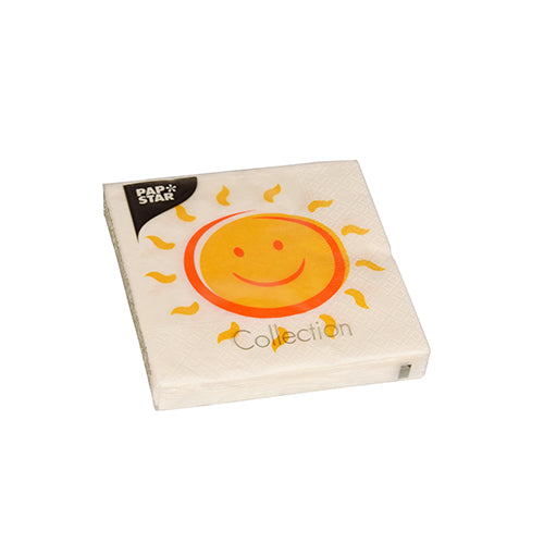 20 Servietten, 3-lagig 1/4-Falz 25 cm x 25 cm "Here comes the Sun"