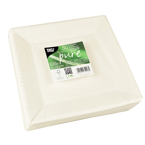 50 Teller, Pappe "pure" eckig 22,5 cm x 22,5 cm x 1,8 cm weiss