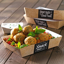 Lade das Bild in den Galerie-Viewer, 50 Snacktrays, Pappe &quot;pure&quot; 3 cm x 3,3 cm x 10,5 cm &quot;Good Food&quot;
