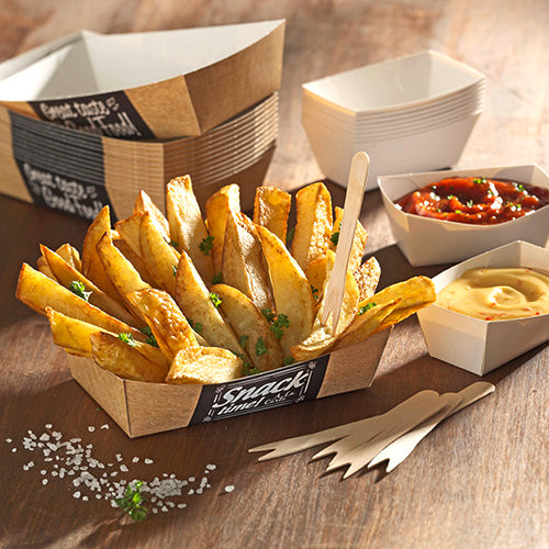 50 Pommes-Frites-Trays "pure" 3,8 cm x 8,5 cm x 15,5 cm "Good Food" extra groß
