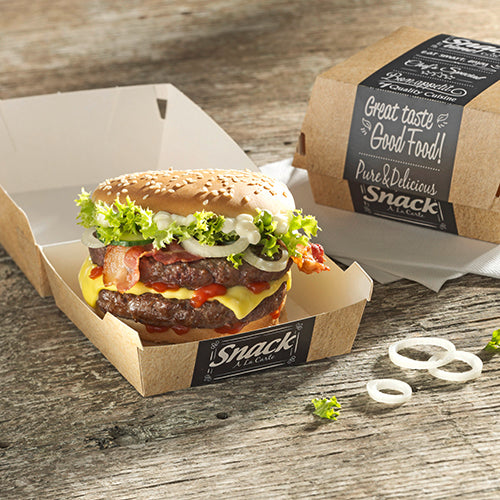 50 Burgerboxen, Pappe "pure" 7,8 cm x 11,5 cm x 11 cm "Good Food" groß