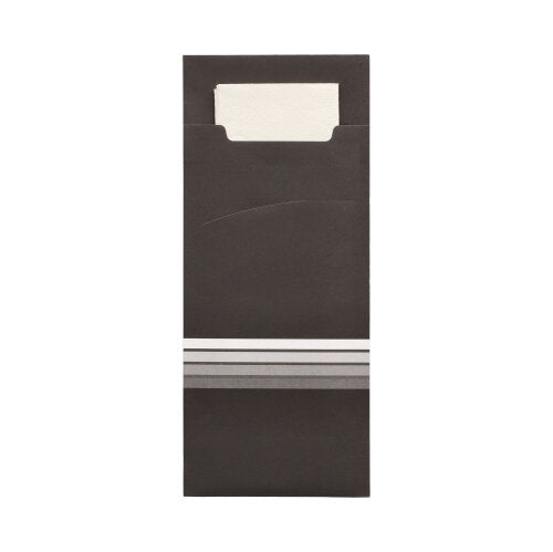 520 Bestecktaschen 20 cm x 8,5 cm schwarz/weiss "Stripes" inkl. farbiger Serviette