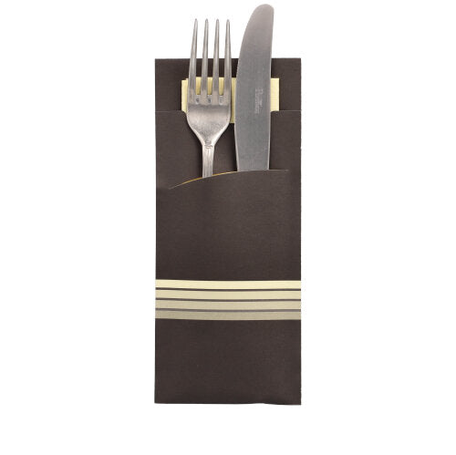 520 Bestecktaschen 20 cm x 8,5 cm schwarz/creme "Stripes" inkl. farbiger Serviette