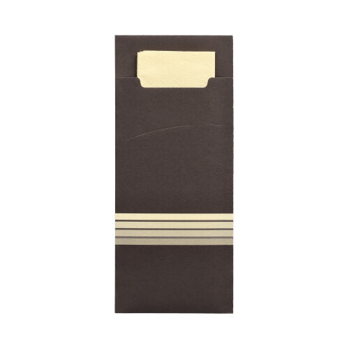 520 Bestecktaschen 20 cm x 8,5 cm schwarz/creme "Stripes" inkl. farbiger Serviette