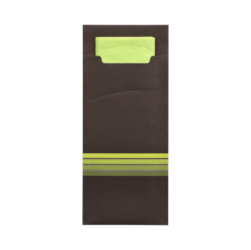 520 Bestecktaschen 20 cm x 8,5 cm schwarz/limone "Stripes" inkl. farbiger Serviette