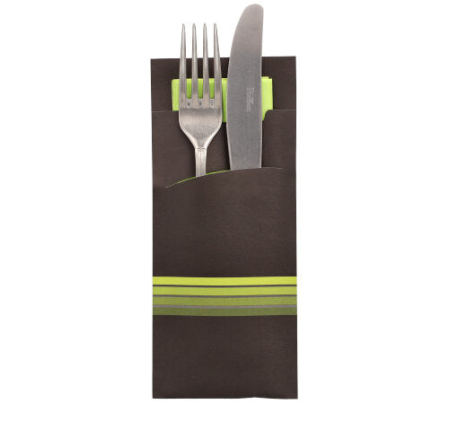 520 Bestecktaschen 20 cm x 8,5 cm schwarz/limone "Stripes" inkl. farbiger Serviette