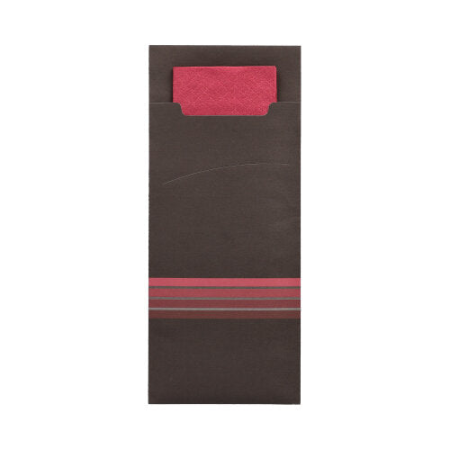 520 Bestecktaschen 20 cm x 8,5 cm schwarz/bordeaux "Stripes" inkl. farbiger Serviette