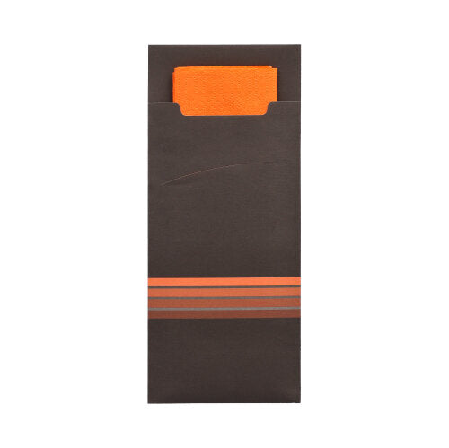 520 Bestecktaschen 20 cm x 8,5 cm schwarz/orange "Stripes" inkl. farbiger Serviette