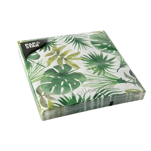 20 Servietten, 3-lagig 1/4-Falz 33 cm x 33 cm "Monstera"