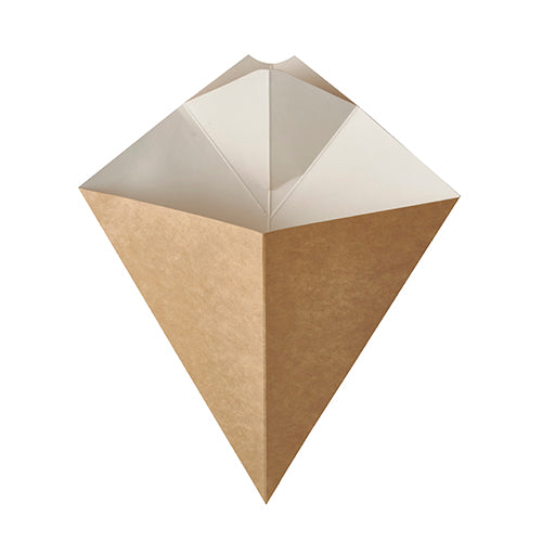 50 Pommes-Frites-Spitztüten mit Dip-Ecke, Pappe "pure" 23,5 cm x 19 cm braun/weiss Füllinhalt 150 g