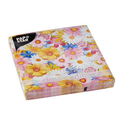 20 Servietten, 3-lagig 1/4-Falz 33 cm x 33 cm "Daisies Mix"