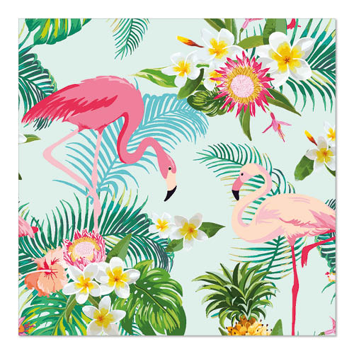 20 Servietten, 3-lagig 1/4-Falz 33 cm x 33 cm "Exotic Flamingos"