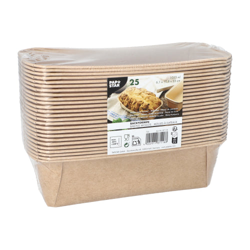 25 Backformen eckig 1033 ml 6,1 cm x 10,8 cm x 23 cm braun