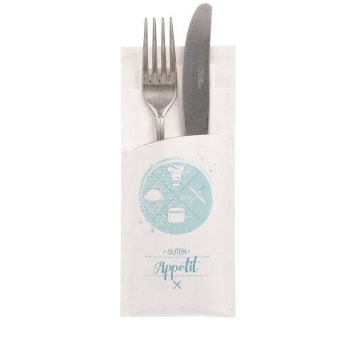 520 Bestecktaschen 20 cm x 8,5 cm weiss "Guten Appetit" inkl. weißer Serviette