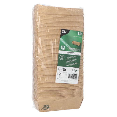 80 Snacktrays, Pappe "pure" 3 cm x 3,3 cm x 10,5 cm braun "100% Fair"