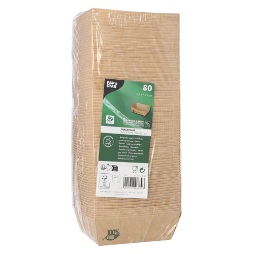 80 Snacktrays, Pappe "pure" 3,5 cm x 7 cm x 9 cm braun "100% Fair" klein