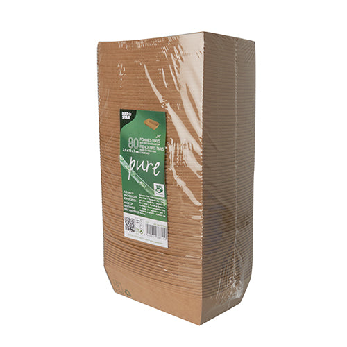 80 Snacktrays, Pappe "pure" 3,5 cm x 7 cm x 12 cm braun "100% Fair" mittel