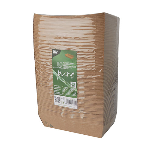 80 Snacktrays, Pappe "pure" 3,8 cm x 8,5 cm x 15,5 cm braun "100% Fair" groß