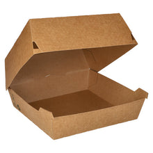 Lade das Bild in den Galerie-Viewer, 25 Burgerboxen, Pappe 8,5 cm x 15,5 cm x 15,5 cm braun &quot;100% Fair&quot; extra groß
