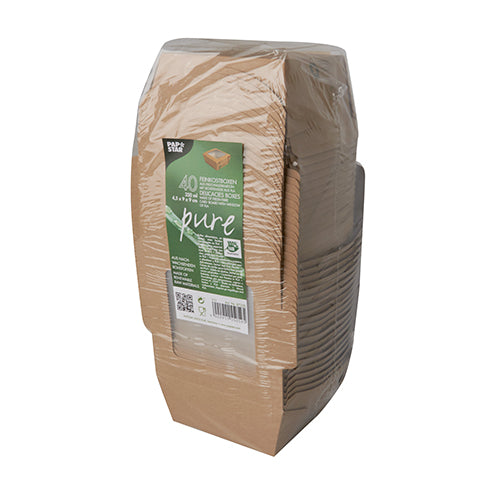 40 Feinkostboxen Pappe "pure" eckig 350 ml 4,5 cm x 9 cm x 9 cm braun "100% Fair"
