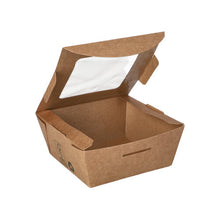 Lade das Bild in den Galerie-Viewer, 40 Feinkostboxen Pappe &quot;pure&quot; eckig 350 ml 4,5 cm x 9 cm x 9 cm braun &quot;100% Fair&quot;
