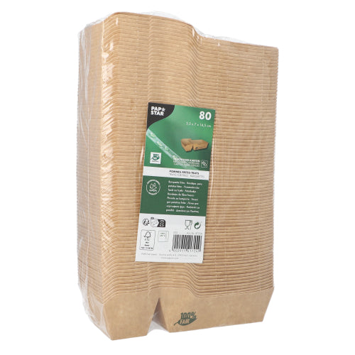 80 Pommes-Frites-Trays, Pappe "pure" 2-geteilt 3,5 cm x 7 cm x 14,5 cm braun "100% Fair" klein