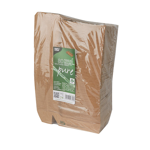 80 Pommes-Frites-Trays, Pappe "pure" 2-geteilt 3,5 cm x 7 cm x 16,3 cm braun "100% Fair" mittel