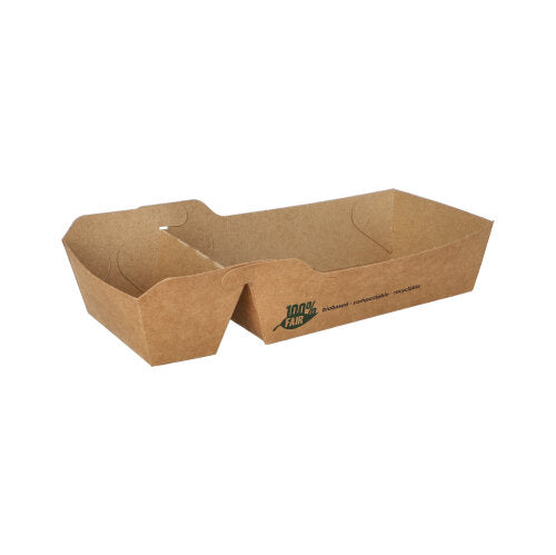 80 Pommes-Frites-Trays, Pappe "pure" 2-geteilt 3,5 cm x 7 cm x 16,3 cm braun "100% Fair" mittel