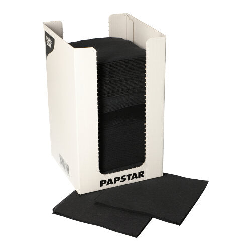 100 Servietten, 2-lagig "PUNTO" 1/4-Falz 20 cm x 20 cm schwarz in Spenderbox