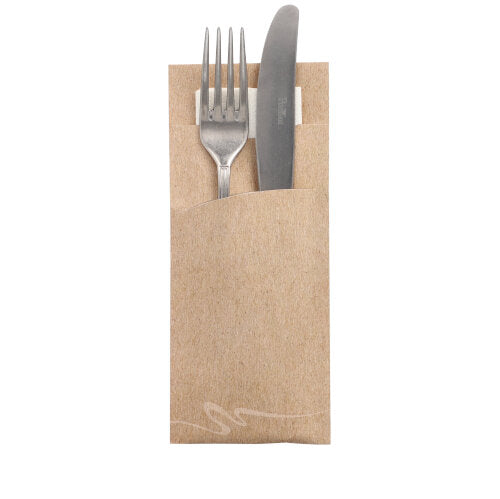 520 Bestecktaschen 20 cm x 8,5 cm natur inkl. weißer Serviette
