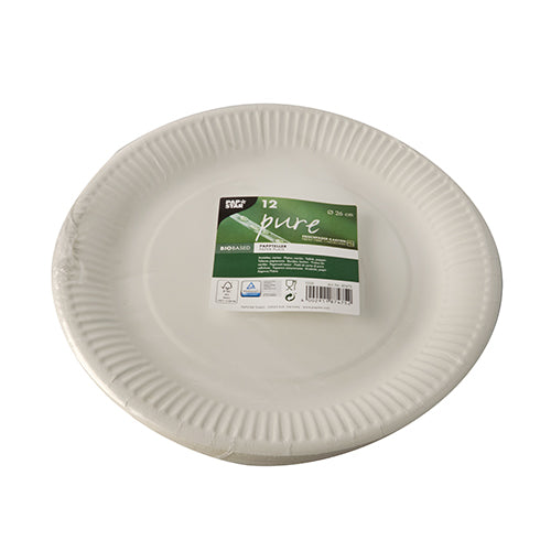 12 Teller, Pappe "pure" rund Ø 26 cm weiss