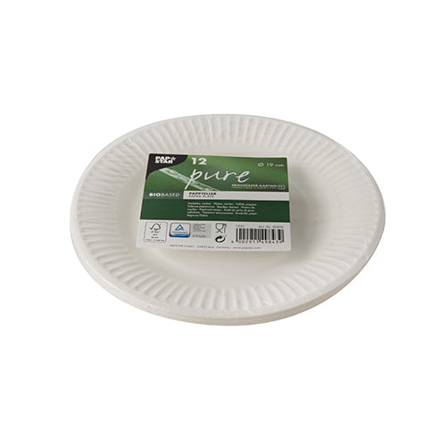 12 Teller, Pappe "pure" rund Ø 19 cm weiss