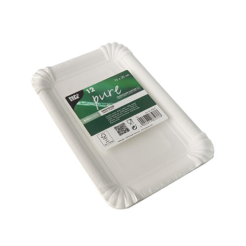 12 Teller, Pappe "pure" eckig 13 cm x 20 cm weiss