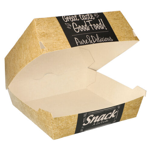 50 Burgerboxen, Pappe "pure" 8,5 cm x 15,5 cm x 15,5 cm "Good Food" XXL