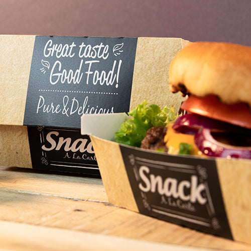 50 Burgerboxen, Pappe "pure" 8,5 cm x 15,5 cm x 15,5 cm "Good Food" XXL