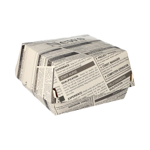 50 Burgerboxen, Pappe 7,8 cm x 11 cm x 11,5 cm "Newsprint" groß
