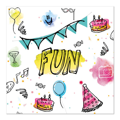 20 Servietten, 3-lagig 1/4-Falz 33 cm x 33 cm "Fun"